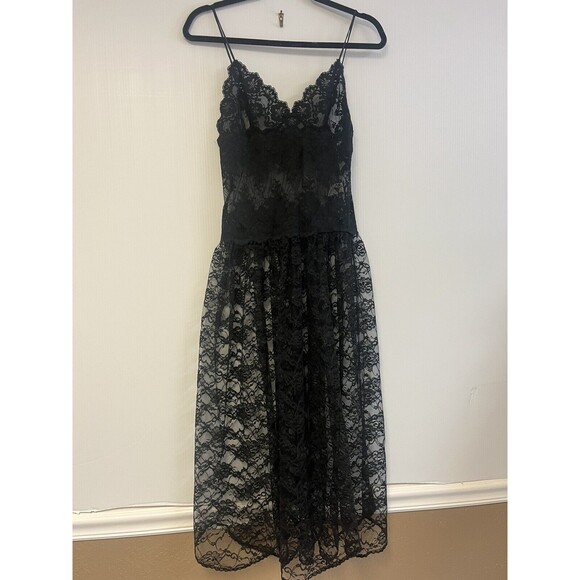 Vtg Victoria's Secret Gold Label Sheer Black All Over Lace Midi Dress Whimsigoth - Picture 2 of 4